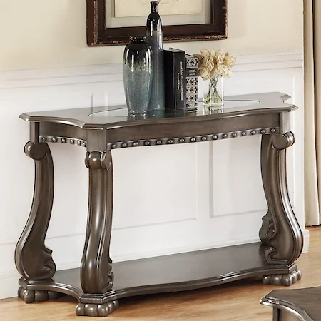 Traditional Sofa Table with Glass Top